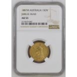 Australia, Victoria, 1887 M Gold Sovereign, Second Legend, NGC AU 53