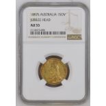 Australia, Victoria, 1887 S Gold Sovereign, St George, NGC AU 55