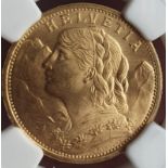 Switzerland, 1897 Gold 20 Francs, Vreneli, NGC MS 65