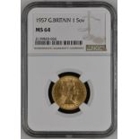 United Kingdom, Elizabeth II, 1957 Gold Sovereign, NGC MS 64