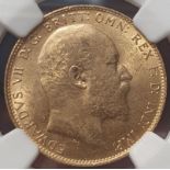 United Kingdom, Edward VII, 1907 Gold Sovereign, NGC MS 62