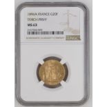 France, Third Republic, 1896 A Gold 20 Francs, NGC MS 63