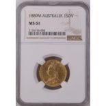 Australia, Victoria, 1889 M Gold Sovereign, Second Legend, NGC MS 61