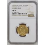 Australia, Victoria, 1887 M Gold Sovereign, First Legend. Angled J, NGC AU 58