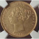 United Kingdom, Victoria, 1877 Gold Half-Sovereign, Die number, NGC MS 61