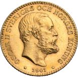 Sweden, Oscar II, 1901 EB Gold 10 Kronor, About extremely fine