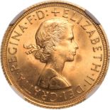United Kingdom, Elizabeth II, 1962 Gold Sovereign, NGC MS 65