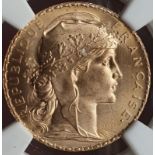 France, Third Republic, 1908 Gold 20 Francs, NGC MS 67
