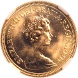 United Kingdom, Elizabeth II, 1974 Gold Sovereign, NGC MS 64