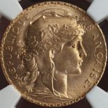 France, Third Republic, 1910 Gold 20 Francs, NGC MS 66+