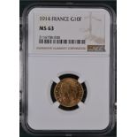 France, Third Republic, 1914 Gold 10 Francs, NGC MS 63