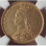 United Kingdom, Victoria, 1891 Gold Half-Sovereign, No JEB Low shield DISH L513, NGC MS 61
