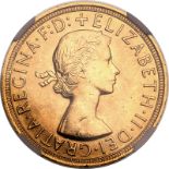 United Kingdom, Elizabeth II, 1957 Gold Sovereign, NGC MS 64