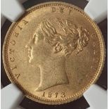 United Kingdom, Victoria, 1873 Gold Half-Sovereign, NGC MS 61