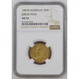 Australia, Victoria, 1887 M Gold Sovereign, First Legend. Angled J, NGC AU 55