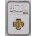 United Kingdom, Edward VII, 1910 Gold Sovereign, NGC MS 62