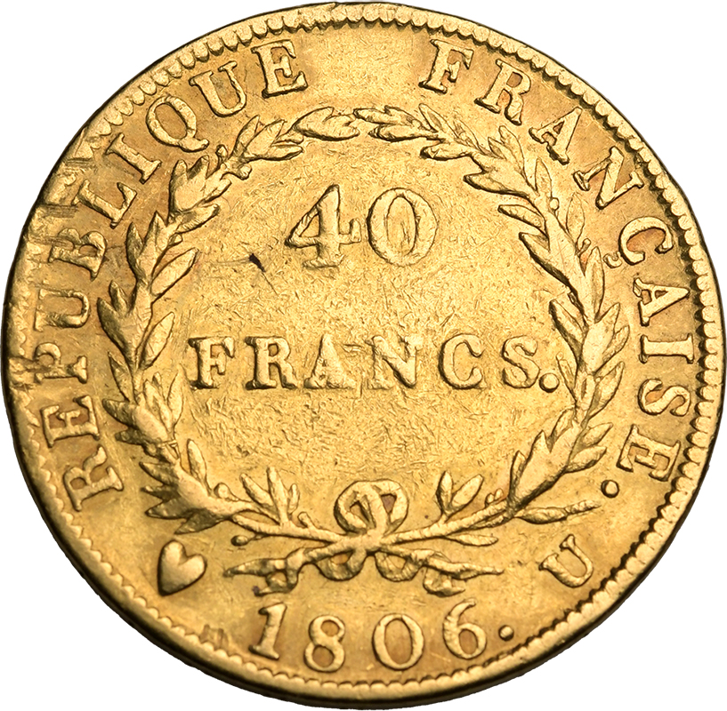 France, Napoleon I, 1806 U Gold 40 Francs, Very fine - Image 2 of 2