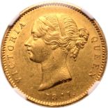 India: British, Victoria, 1841 Gold 1 Mohur, Type A/1 WW plain 4, NGC UNC Details