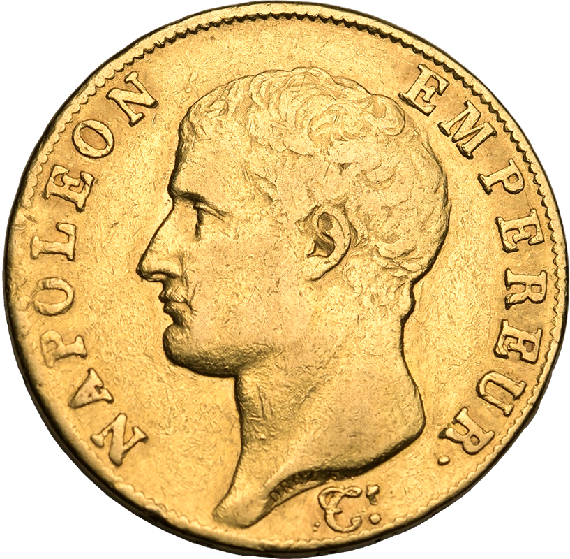 France, Napoleon I, 1806 U Gold 40 Francs, Very fine