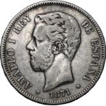 Spain, Amadeo I, 1871 SDM Silver 5 Pesetas, Fine