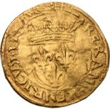 France, Francis I, ND (1519-47) Gold Ecu d'or au soleil, Very fine