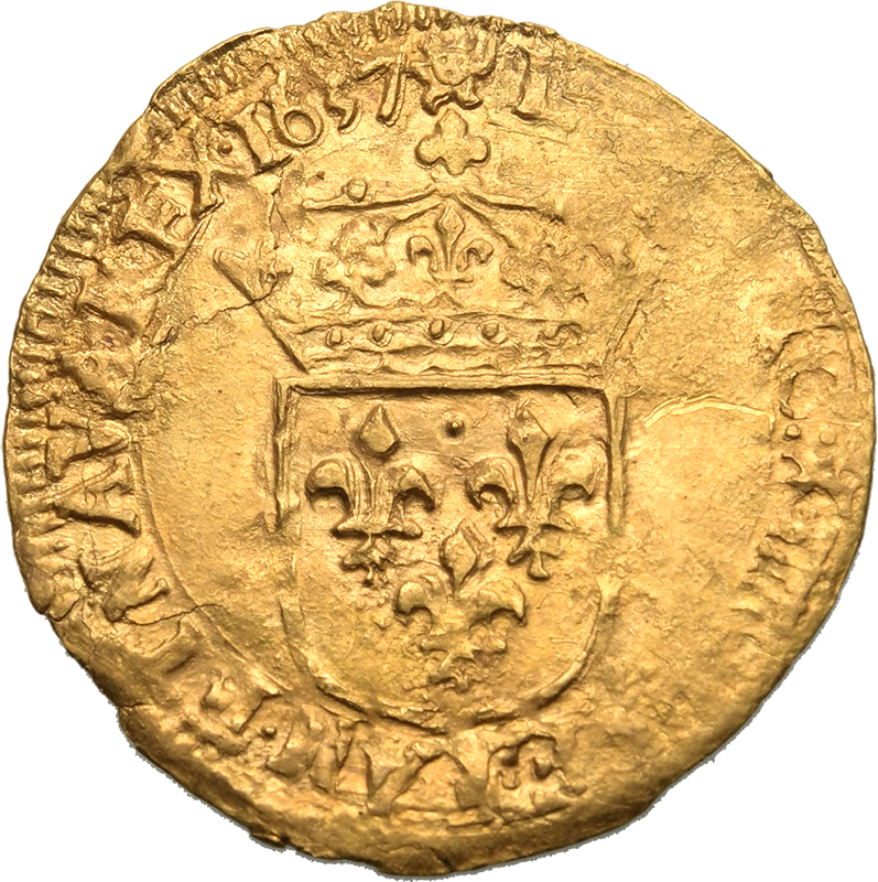 France, Louis XIII, 1637 Gold 1 Ecu d'or, Good very fine, lustrous, weakness