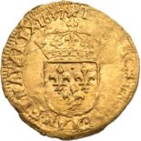 France, Louis XIII, 1637 Gold 1 Ecu d'or, Good very fine, lustrous, weakness
