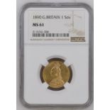 1890 Gold Sovereign Second legend NGC MS 61