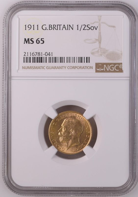 1911 Gold Half-Sovereign NGC MS 65