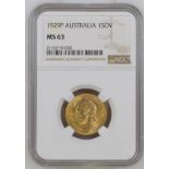 1929 P Gold Sovereign NGC MS 63