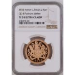 2022 Gold 2 Pounds (Double Sovereign) Platinum Jubilee Proof Pattern Piedfort NGC PF 70 ULTRA CAMEO