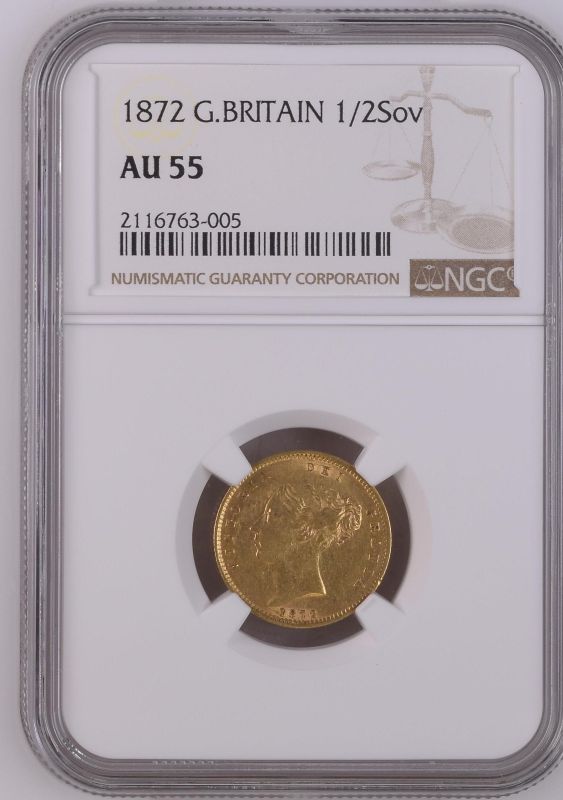 1872 Gold Half-Sovereign NGC AU 55