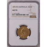 1891 M Gold Sovereign Short Tail NGC AU 55