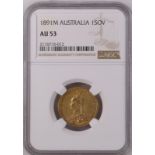 1891 M Gold Sovereign Short Tail NGC AU 53