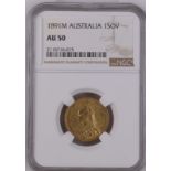 1891 M Gold Sovereign Short Tail NGC AU 50
