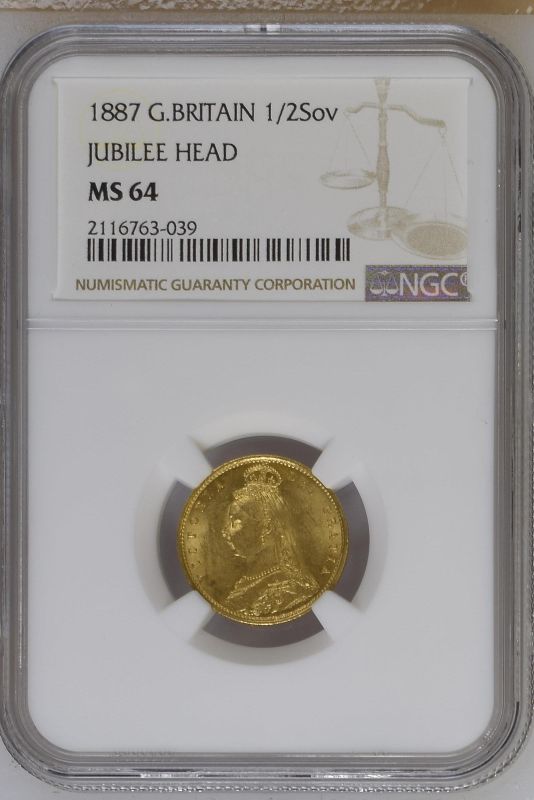 1887 Gold Half-Sovereign NGC MS 64