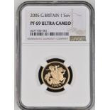 2005 Gold Sovereign Reworked St. George Proof NGC PF 69 ULTRA CAMEO