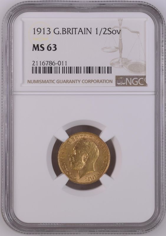 1913 Gold Half-Sovereign NGC MS 63