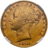 1874 Gold Sovereign Shield NGC MINT ERROR AU 50