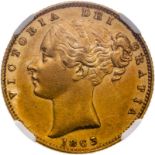 1863 Gold Sovereign 827 on truncation Single Finest NGC AU 58