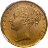 1881 S Gold Sovereign Shield Single Finest NGC MS 63+