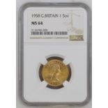 1958 Gold Sovereign NGC MS 64