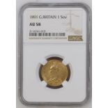 1891 Gold Sovereign Long tail NGC AU 58