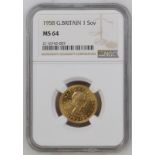 1958 Gold Sovereign NGC MS 64