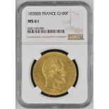 France Napoleon III 1858 BB Gold 100 Francs NGC MS 61