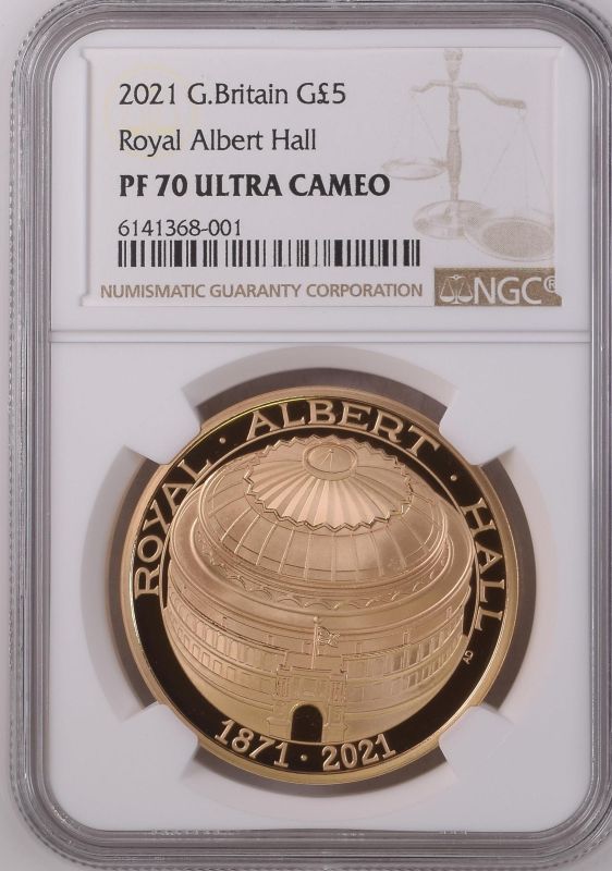 2021 Gold 5 Pounds Royal Albert Hall 150th Anniversary Proof NGC PF 70 ULTRA CAMEO