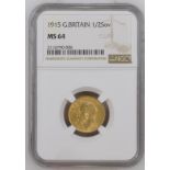 1915 Gold Half-Sovereign NGC MS 64