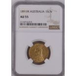 1891 M Gold Sovereign Short Tail NGC AU 55