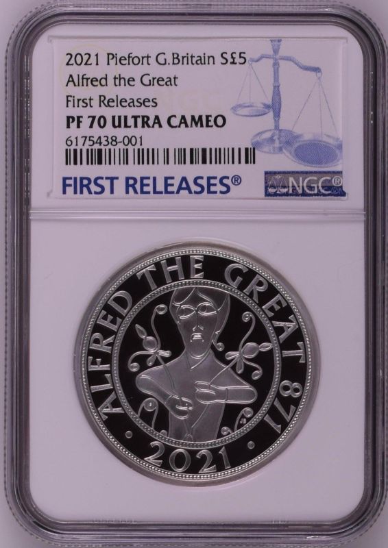 2021 Silver 5 Pounds Alfred the Great Proof Piedfort NGC PF 70 ULTRA CAMEO Box & COA