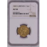 1845 Gold Sovereign Closer 4 5 NGC AU 58